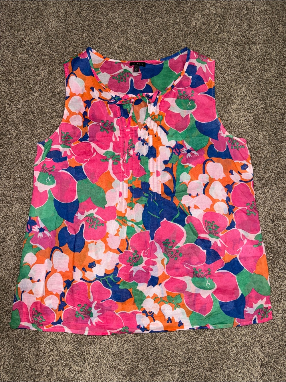 Talbots sz large  Bright Floral Sleeveless Blouse - Pink, Orange, Green, Blue